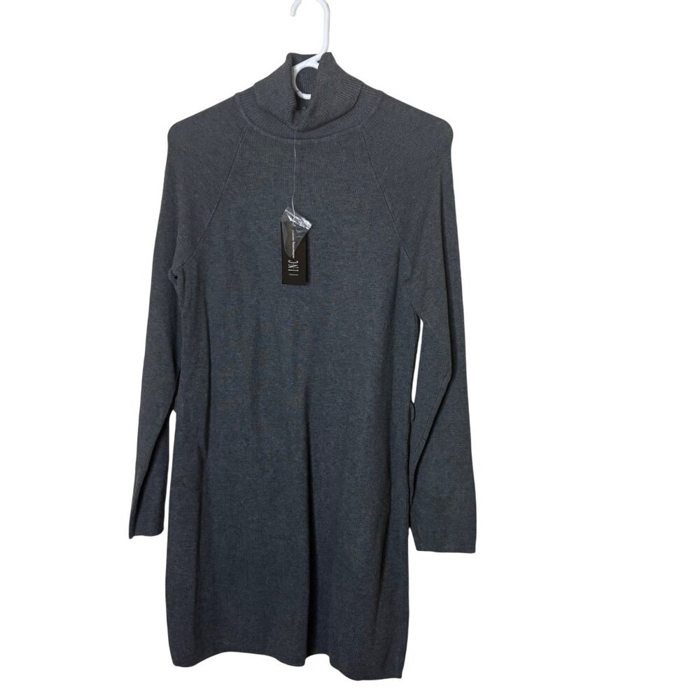 INC International Concepts XL Gray Sweater Dress Turtle Neck Ribbed Knit NWT
